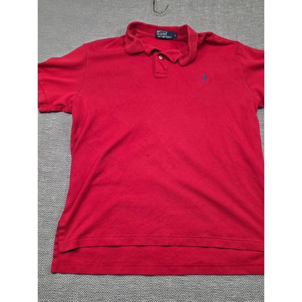 Polo Ralph Lauren‎ Mens Large Red Short Sleeve Pique Polo Shirt Blue Pony Logo